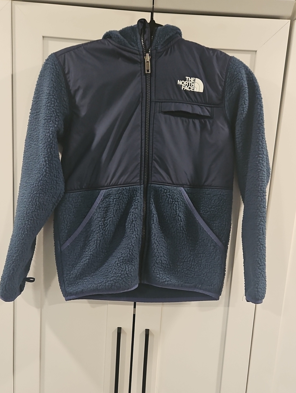 The North Face Boys Fleece Mash Up Jacket. Size Large (12). Navy Blue.